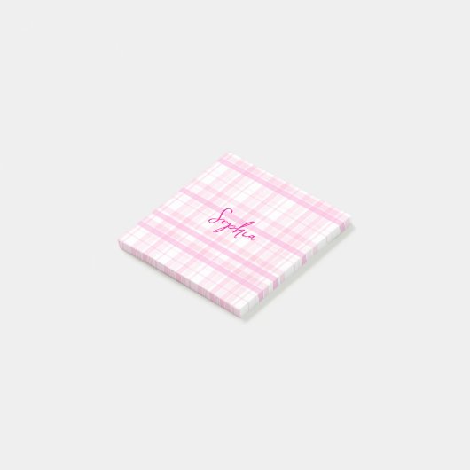 Personalized Pink Plaid Post-It Notes with Name  (Schuin)