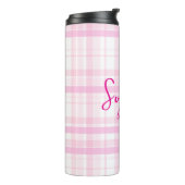 Personalized Pink Plaid Thermal Tumbler with Name Thermosbeker (Gedraaid links)
