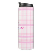 Personalized Pink Plaid Thermal Tumbler with Name Thermosbeker (Geroteerd rechts)