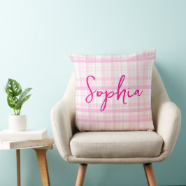Personalized Pink Plaid throw pillow with Name  Kussen