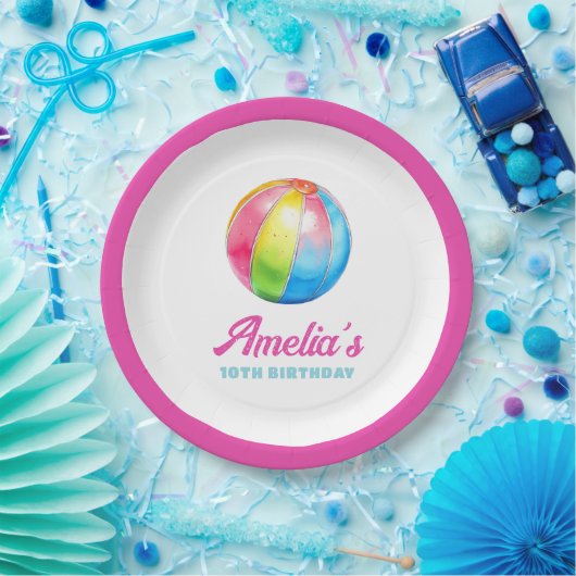 Personalized Pink Pool Party Papieren Bordje (Feest)