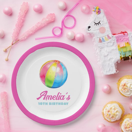 Personalized Pink Pool Party Papieren Bordje (Feest)