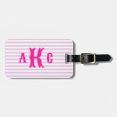 Personalized Pink Preppy Monogram Striped Girly Bagagelabel (Voorkant horizontaal)