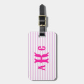 Personalized Pink Preppy Monogram Striped Girly Bagagelabel (Voorkant verticaal)
