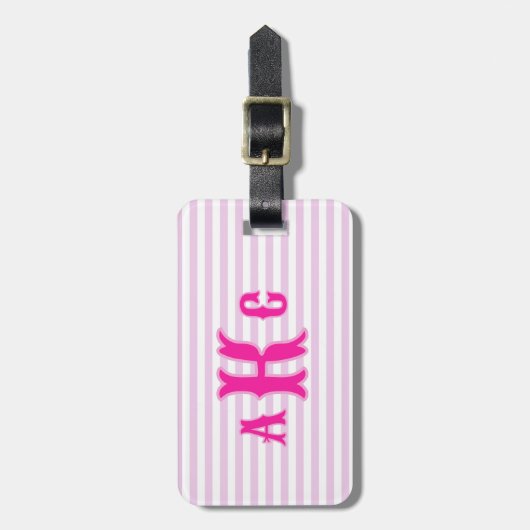 Personalized Pink Preppy Monogram Striped Girly Bagagelabel (Voorkant verticaal)