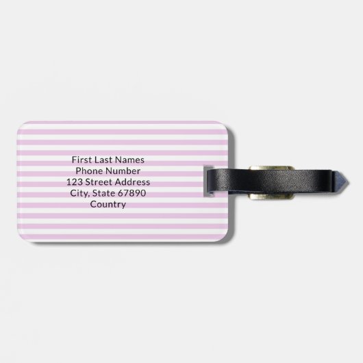 Personalized Pink Preppy Monogram Striped Girly Bagagelabel (Achterkant horizontaal)