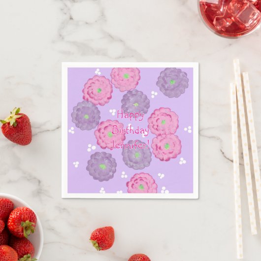 Personalized Pink Purple Floral Birthday Napkins Servet (Insitu)