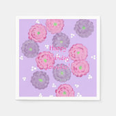 Personalized Pink Purple Floral Birthday Napkins Servet (Voorkant)