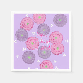 Personalized Pink Purple Floral Birthday Napkins Servet