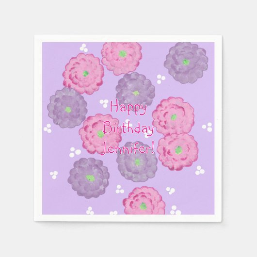 Personalized Pink Purple Floral Birthday Napkins Servet (Voorkant)