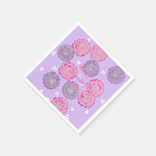 Personalized Pink Purple Floral Birthday Napkins Servet (Hoek)
