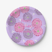 Personalized Pink Purple Flowers Birthday Plates Papieren Bordje (Voorkant)