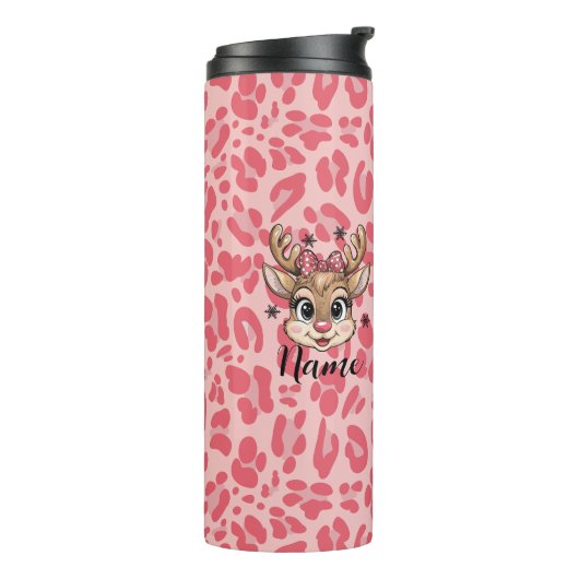 Personalized pink reindeer thermosbeker (Gedraaid links)