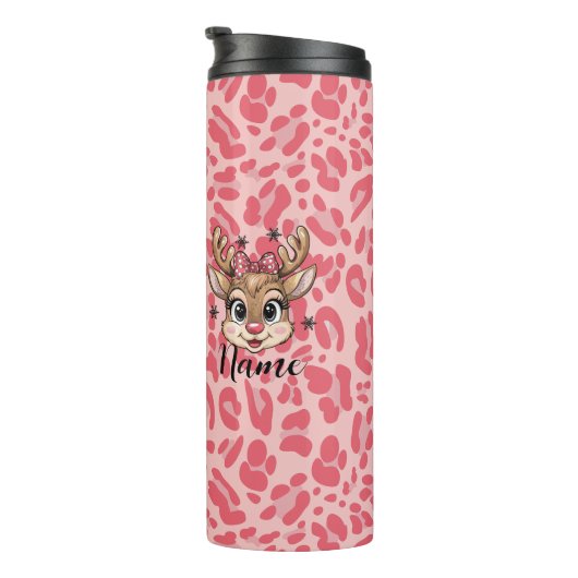 Personalized pink reindeer thermosbeker (Geroteerd rechts)