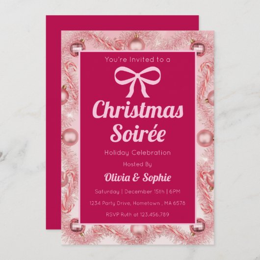 Personalized Pink Retro Christmas Party Kaart (Voorkant / Achterkant)