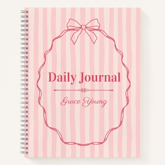 Personalized Pink Ribbon Name Custom Elegant Notitieboek (Voorkant)