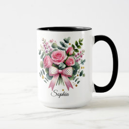 Personalized Pink Rose Name Mug Elegant Gift Mok