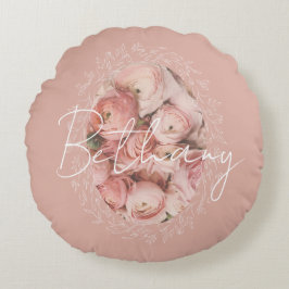 Personalized Pink Roses Romantic Elegant Vintage  Rond Kussen