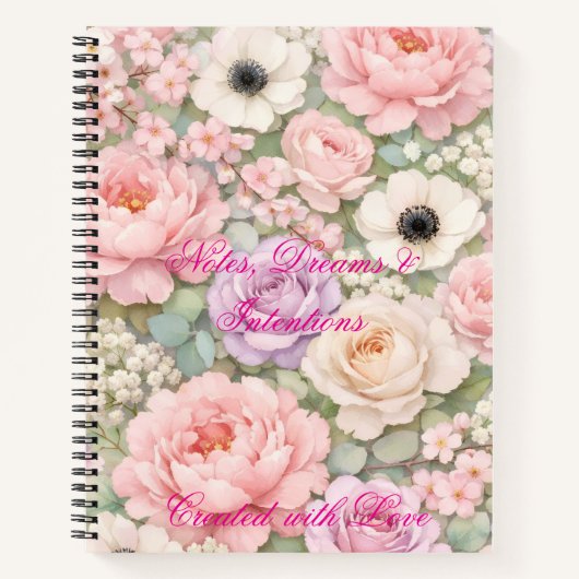 Personalized Pink Roses Spiral Notebook Women's  Notitieboek (Voorkant)