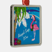 Personalized Pink Santa Flamingo Beach Christmas Metalen Ornament (Rechts)