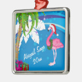 Personalized Pink Santa Flamingo Beach Christmas Metalen Ornament (Links)