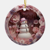 Personalized Pink Snowman Christmas Keramisch Ornament (Voorkant)