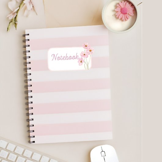 Personalized Pink Stripe Floral Spiral Notebook Notitieboek