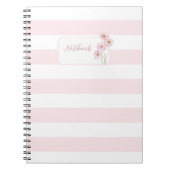 Personalized Pink Stripe Floral Spiral Notebook Notitieboek (Voorkant)