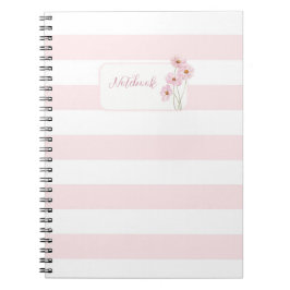 Personalized Pink Stripe Floral Spiral Notebook Notitieboek