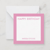 Personalized Pink Stripe Notitiekaartje (Voorkant)