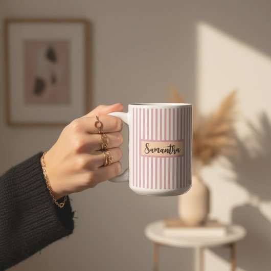 Personalized Pink Striped Mug Gift for Mom or Aunt Koffiemok
