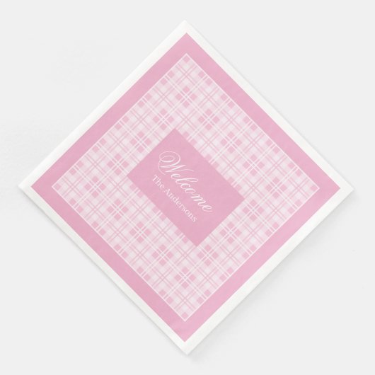 Personalized Pink Table Napkins Modern Tartan Look Servet (Hoek)