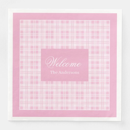 Personalized Pink Table Napkins Modern Tartan Look Servet (Voorkant)