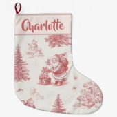 Personalized Pink Toile Christmas Stocking Grote Kerstsok (Voorkant)