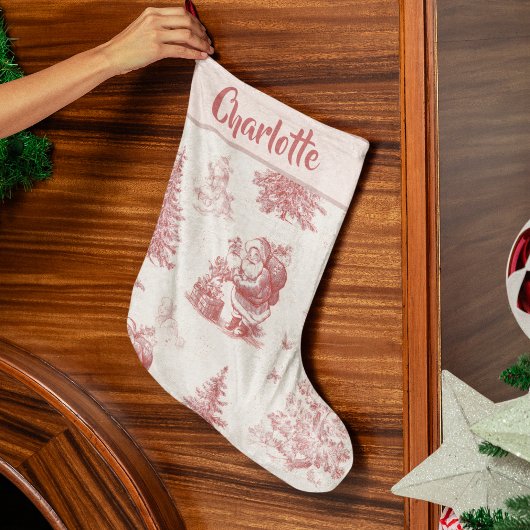 Personalized Pink Toile Christmas Stocking Grote Kerstsok