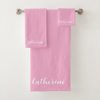 Personalized Pink Towels Set with Name  Bad Handdoek