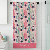 Personalized Pink Tropical Fish Badhanddoek