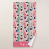 Personalized Pink Tropical Fish Badhanddoek (Badhanddoek)