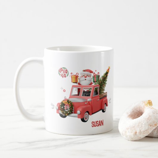 Personalized Pink Truck Christmas  Koffiemok (Met donut)