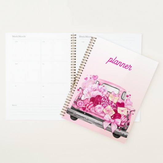 Personalized Pink Valentine Truck Planner Cover (Display)