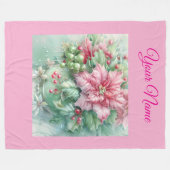 Personalized Pink Vintage Christmas Poinsettia Fle Fleece Deken (Voorkant (Horizontaal))