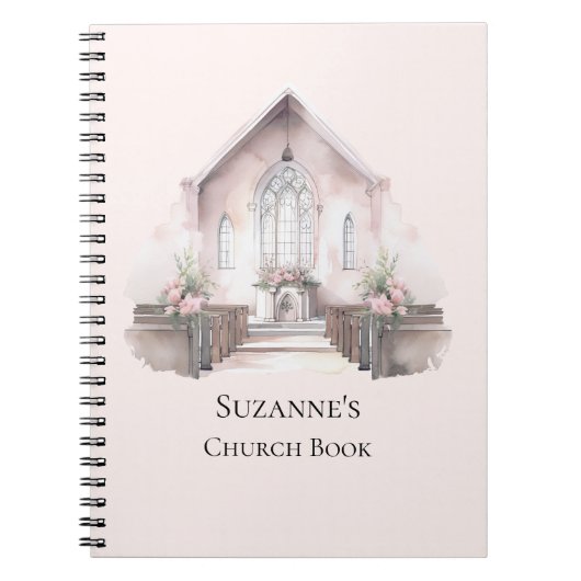 Personalized Pink Watercolor Church Book Notitieboek (Voorkant)