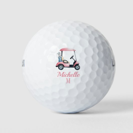 Personalized Pink Watercolor Golf Cart Golfers Golfballen (Voorkant)