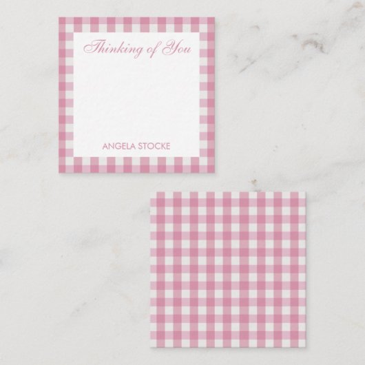 Personalized Pink White Gingham Notitiekaartje (Voorkant / Achterkant)
