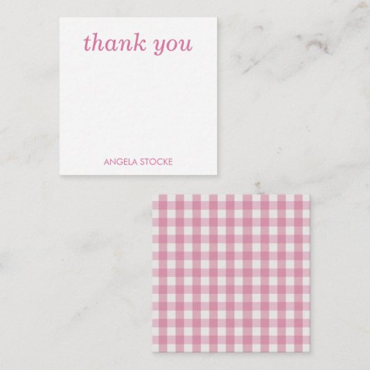 Personalized Pink White Gingham Notitiekaartje (Voorkant / Achterkant)