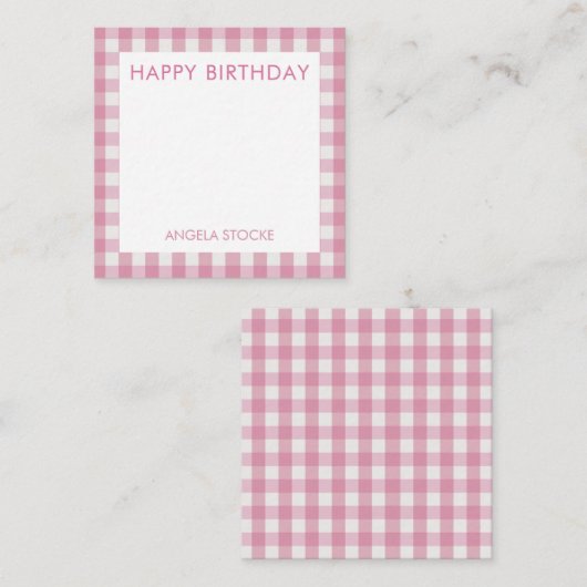 Personalized Pink White Gingham Notitiekaartje (Voorkant / Achterkant)