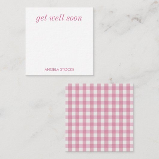 Personalized Pink White Gingham Notitiekaartje (Voorkant / Achterkant)