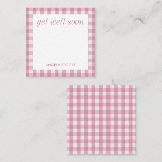 Personalized Pink White Gingham Notitiekaartje (Voorkant / Achterkant)