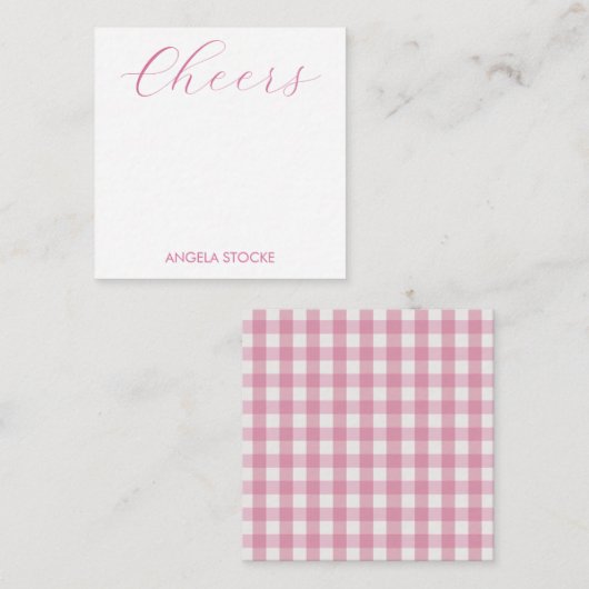 Personalized Pink White Gingham Notitiekaartje (Voorkant / Achterkant)