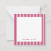 Personalized Pink White Stripe Notitiekaartje (Voorkant)